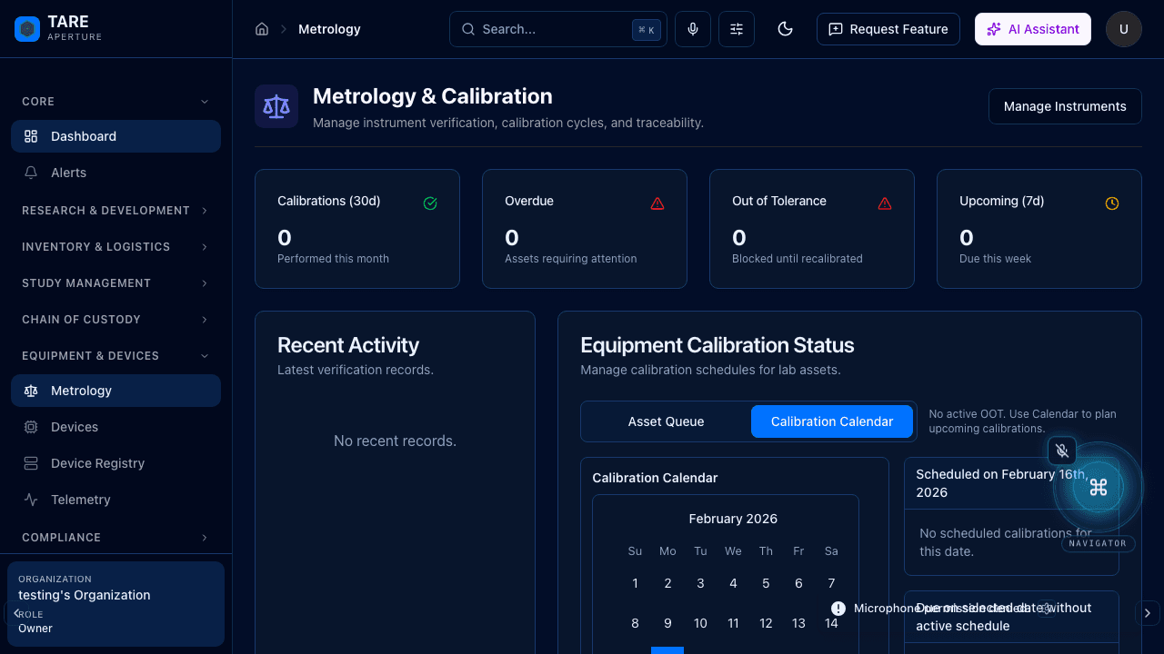 Metrology and Calibration Queue screenshot