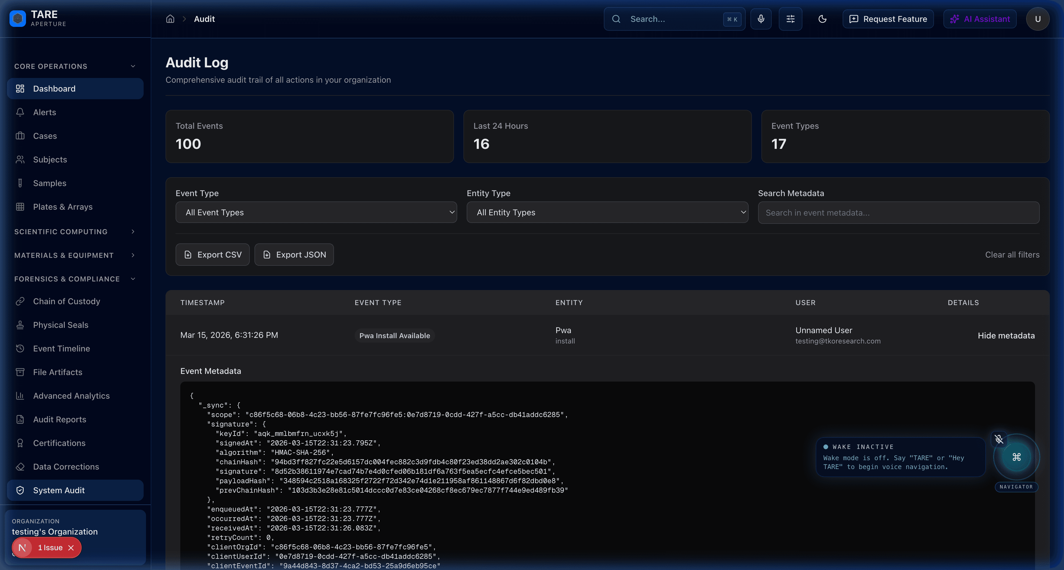 TARE Merkle-DAG Audit Log Evidence